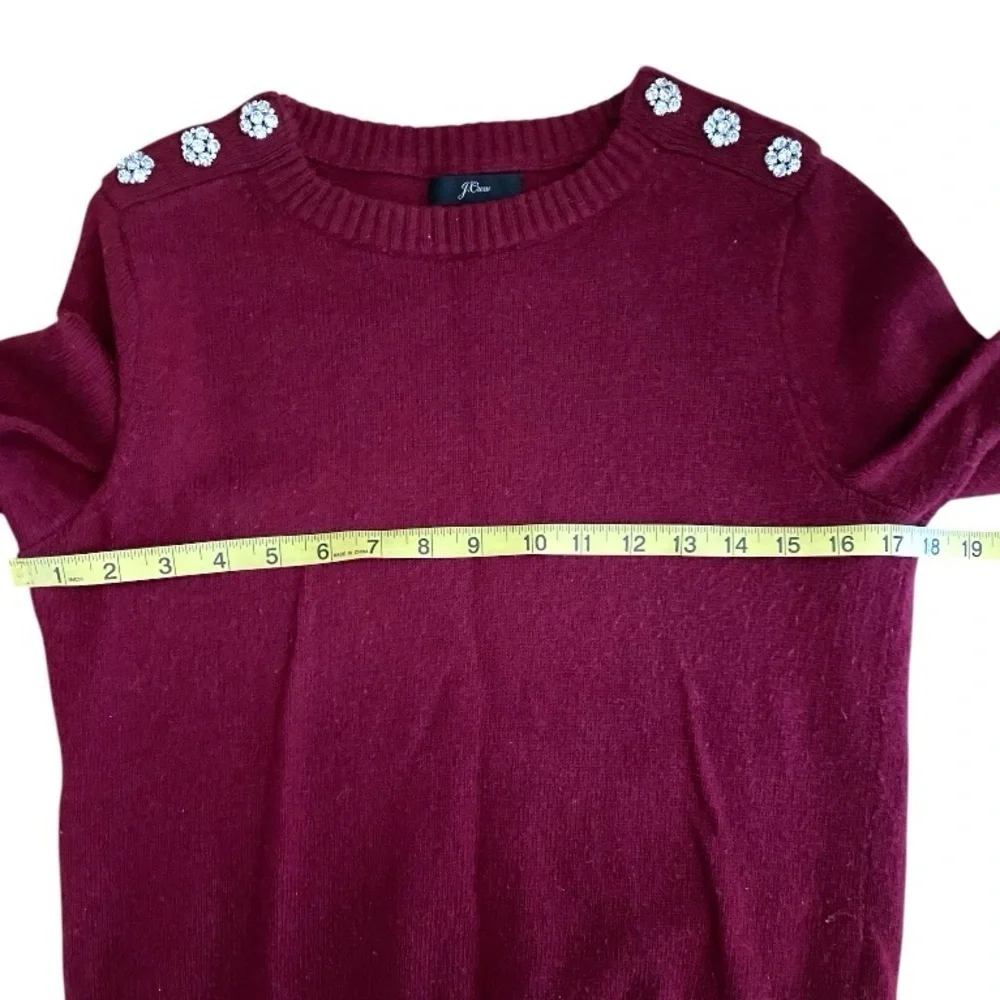 J.Crew Burgundy Wool Blend Pull Over Jewel Buttons Crew Neckline Sweater